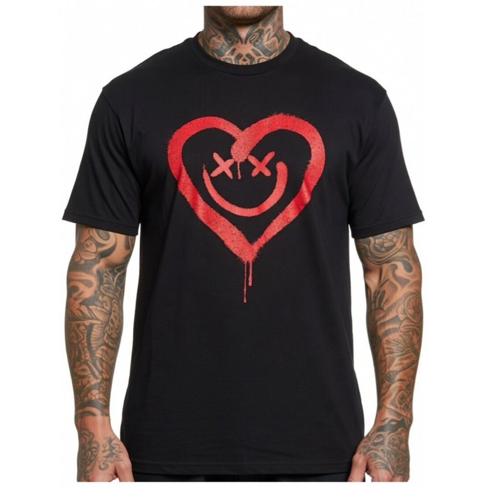 Black Men's Graphic T-Shirt with Red Heart Smile Movie Design